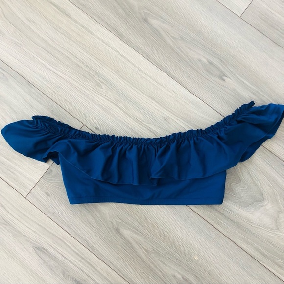 Bleu Rod Beattie Off the Shoulder Ruffle Flounce Bikini Top Navy Blue 6 - Picture 2 of 5